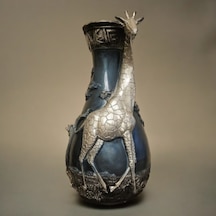 Gümüş Zürafalı Kobalt Mavi Dekoratif Vazo