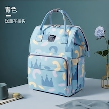 2022 Yeni Büyük Kapasiteli Anne Çantası, Su Geçirmez Çok Fonksiyonlu Sırt Çantası, Kraliçe Tacı Desenli - Camgöbeği Yükseltilmiş Kalınlaştırma Mavi MAvi