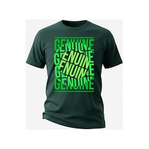 Urbantrendstore Unisex Beyaz Genuine Baskılı Oversize Fit Rahat Geniş Salaş T-shirt Günlük Tişört Yeşil
