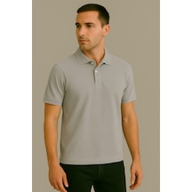 Parshey Regular Fit %100 Pamuk Polo Yaka Yarım Kollu Basic T-shirt Gri
