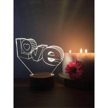 Love Led Masa Lambası Ahşap Taban 7 Farklı Işık Renkli