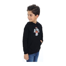 Toontoy Kids Erkek Çocuk Relax Fit Kapüşonlu Cepli Hafif Düşük Omuz Baskılı Sweatshirt Siyah