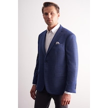 İmza Koyu Lacivert Mono Yaka Kareli Desen Esnek 4 Drop Comfort Fit Classic Ceket 1002255156 Koyu Lacivert