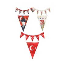 3lü Flama Set 23 Nisan Flama, Atatürk Baskılı, Türk Bayrağı Baskılı Bayrak Kağıt 19 Mayıs Süs