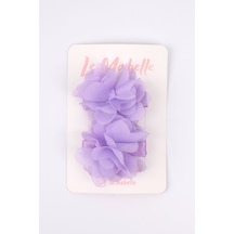 Lila 2'li Tül Çiçek Kız Çocuk Klips Toka Set Lila