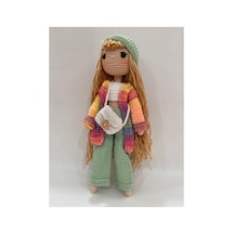 El Yapımı Amigurumi Örgü Bebek 28 Cm Renkli Hırkalı Uzun Saçlı Tığ İşi Oyuncak Bebek Hediyelik Alacalı Yeşil