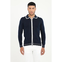 Dufy Erkek Regular Fit Polo Yaka Lacivert Fermuarlı Hırka-19548
