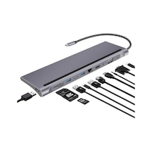 7010 11'i 1 Arada Tip-c Hub Adaptör Usb Tip C - Hdmı Vga Ses Pd Kart Okuyucu Rj45 Ağ Kartı Bağlantı İstasyonu Dönüştürücü Dizüstü Bilgisayar Pc İçin