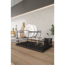 Suntel İki Katlı Tabaklık Bulaşıklık Mat Siyah+siyah Tepsi Diğer