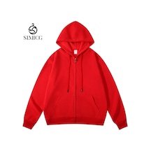 Erkek Kapüşonlu Sweatshirt Fermuarlı Hırka Kırmızı