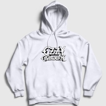 Presmono Unisex Logo Ozzy Osbourne Kapüşonlu Sweatshirt Beyaz