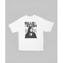 Sevbano Billie Eilish Baskılı Unisex Oversize Şarkıcı Tasarım Tişört Beyaz