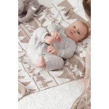 Organik Triko Bebek Örtüsü, Hayvanlar Alemi 80x90 , Beige Bej