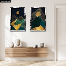 Gümüş Aynalı Pleksi Çerçeveli Soyut Gece Dağ Manzaralı Modern İkili Mdf Tablo Seti