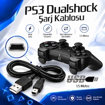 Ps3 Dualshock Şarj Kablosu 1.5 Metre Mini Usb 5 Pin Playstation 3 Oyun Kolu Şarj Data Kablosu
