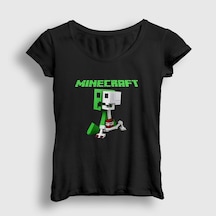 Presmono Kadın Creeper Minecraft T-shirt Siyah