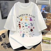 Startmore Karma İs Cat Baskılı Unisex Oversize Beyaz