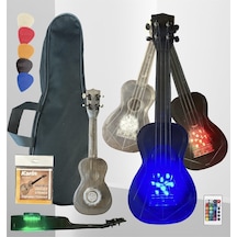 Şeffaf Soprano Uzaktan Kumandalı Ledli Ukulele Çoklu Renk Seçeneği Çanta,pena,tel