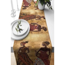 Pelangi Afrika Etnik Desenli Leke Tutmaz Kumaş Salon Mutfak Masa Değişik Ranır Modelleri Runner, Bej-kahverengi 40 X 140 Çok Renkli