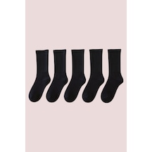 Hitit Socks Kadın 5 Çift Premium Kalite Yüksek Pamuklu Kolej Çorap Siyah