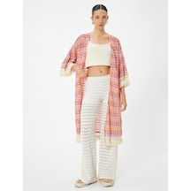 Koton Uzun Kroşe Kimono Püsküllü Dirsek Boy Pembe Desenli 4sak30058ek Pembe
