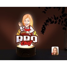 Kişiye Özel Kadın Barbekü Chef Karikatürlü Dekoratif 3D Biblo Led