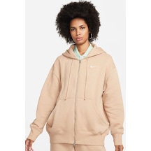 Nike Sportswear Phoenix Fleece Oversized Hoodie Full Zip Bol Kesim Kapüşonlu Kadın Sweatshirt Bej Bej