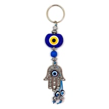 Plastik Nazar Boncuklu - Fatma Eli Hamsa Oto Süsü 16x4cm
