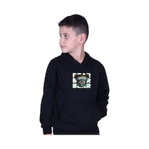 Fyk Kids Kapüşonlu Kanguru Cepli Bear Baskılı Erkek Çocuk Sweatshirt Siyah