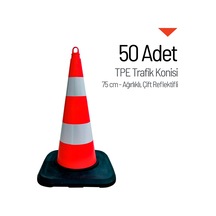 50'li Tpe Trafik Konisi Seti 75 Cm Ağırlıklı Çift Reflektifli Trafik Dubası-3609