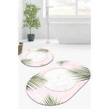 Pudra Yapraklı Banyo Halısı Klozet Oval Paspas Seti Bs093n11