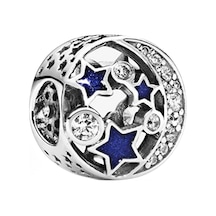 Nur Silver Işıltılı Ay Yıldız Gümüş Charm Nur-bl00041