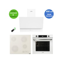 Alveus Afm Serisi Lugan Vitro FM7701 + V6-05 + FM3401W Elektrikli Cam Beyaz Ankastre Set