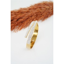 Kadın 316 L Paslanmaz Çelik Anti Alerjenik Zirkon Taşlı Bileklik -3503 Altın