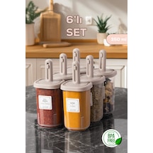 Porsima 4362 Kaydırmalı Kaşıklı Baharatlık Seti 6'lı Şeffaf 350 Ml- Cappucino Cappucino