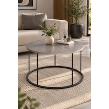 Sulorahome Gordion Desenli Gri Orta Sehpa Siyah Metal Ayaklı Yuvarlak Salon Sehpa