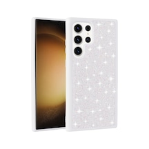 Galaxy Uyumlu S25 Ultra Kılıf Simli Pırlanta Taşlı Kamera Yükseltili Silikon Pazarplus Beyaz