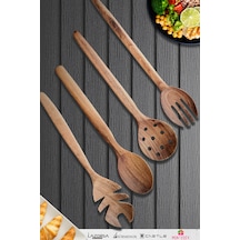 Doğal Ceviz Ağacı Ahşap Tahta Kaşık Seti Ağaç Kaşık 4 Lü Set 11 Ahşap