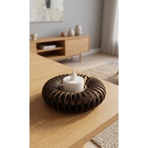 Donut Tealight Mumluk Ahşap Mumluk + Led Pilli Mum 1 Adet Ham Mdf