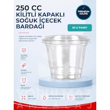 250 Cc Kilitli Kapaklı Plastik Bardak 50 Adet Şeffaf Soğuk İçecek Bardağı Sızdırmaz Kullan At Bardak Diğer