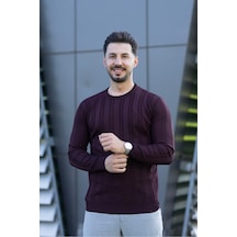 Hk Premium Kazak Fitilli Bisiklet Yaka Slim Fit Triko Bordo