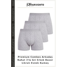 Marivento Premium Combos Arkadaş Rahat 3'lü Gri Erkek Boxer Likralı Esnek Kumaş