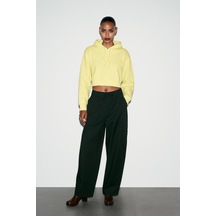Üç İplik Kapüşonlu Crop Sweat Sarı