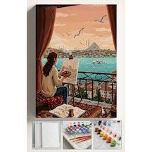 Sayılarla Boyama Seti Numaralı Tuval Fırça Boya Kasnaklı Tuvale Gerili 40x50 Cm İstanbul Çizen