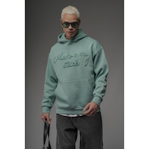 Kapüşonlu Önü Biye Kordoneli Hoodie Sweatshirt Mint