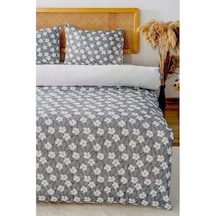 Gri Çift Kişilik Nevresim Takımı Pamuklu Çiçek Desenli Henna 200x215 Cm Gri