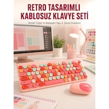 Renkli Retro Tuş Takımlı Klavye 3 Cihaz Bağlantısı Medya Kısayol Tuşları Yeni Nesil Diğer