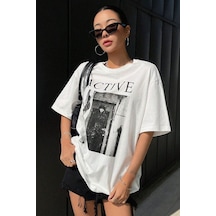 Uyguntarz Unisex Active Baskılı Oversize Tshirt Beyaz