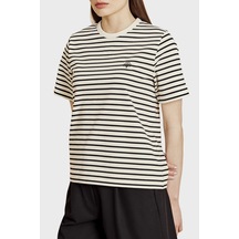 Brooks Brothers % 100 Pamuk Çizgili Bisiklet Yaka Fermuar Detaylı T-shirt Bayan T Shirt Bbss26fts003203 Ekru-siyah