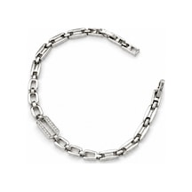 Balenbi Jewelry Kadın Taşlı Dikdörtgen Detaylı Kararmaz Çelik Zincir Bileklik Gümüş Renk 1120